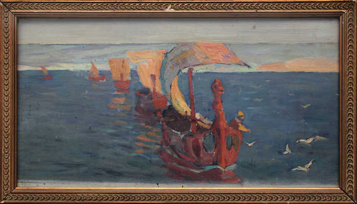 Корин Алексей Михайлович. Двухсторонняя работа: картина «Ладья в море» и эскиз к картине «Стрижка в овец»